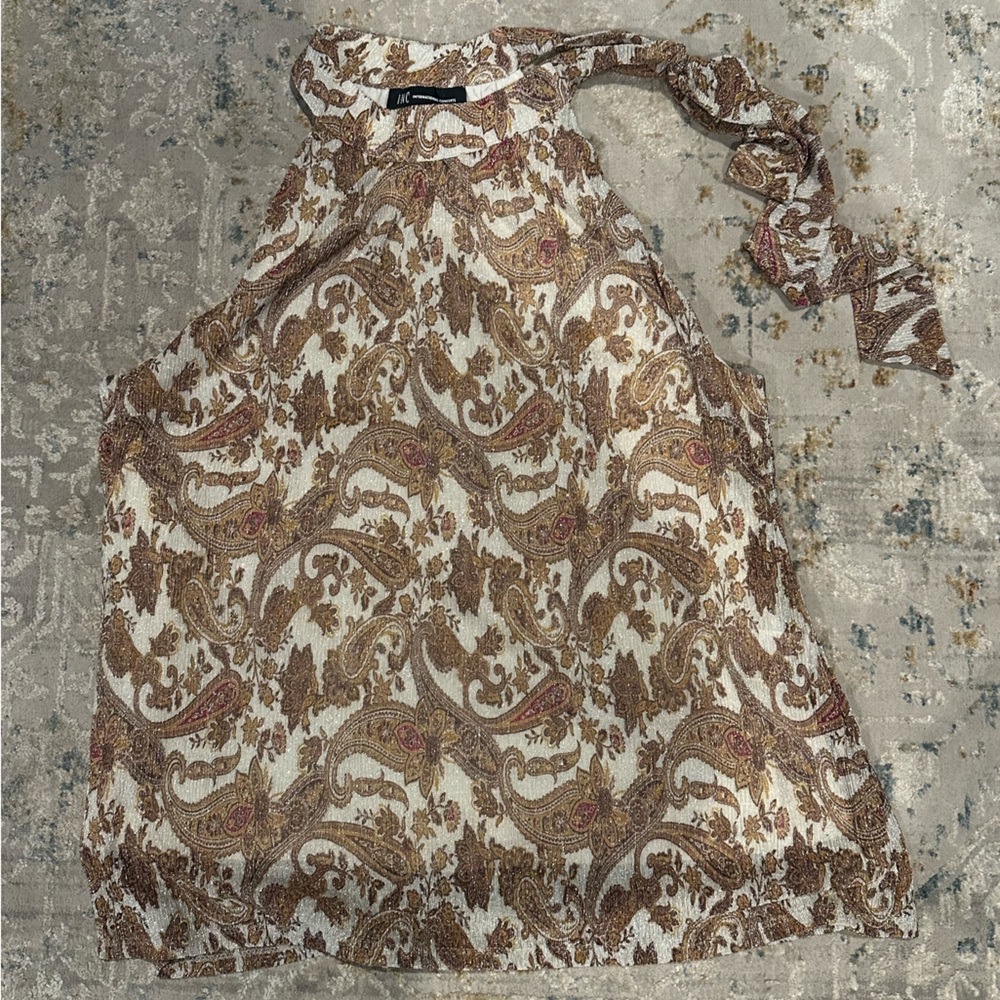 INC International Concepts Sleeveless Cream and Gold Metallic Blouse
